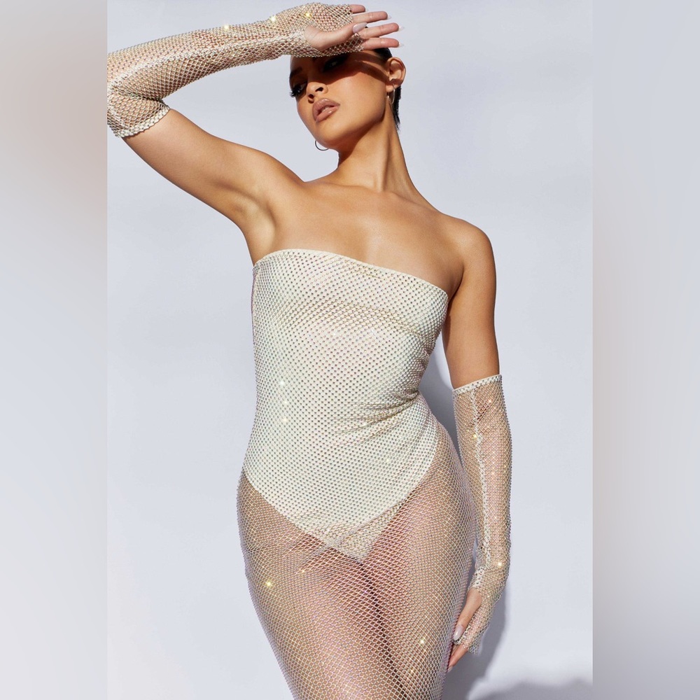Rhinestone Mesh Gloves